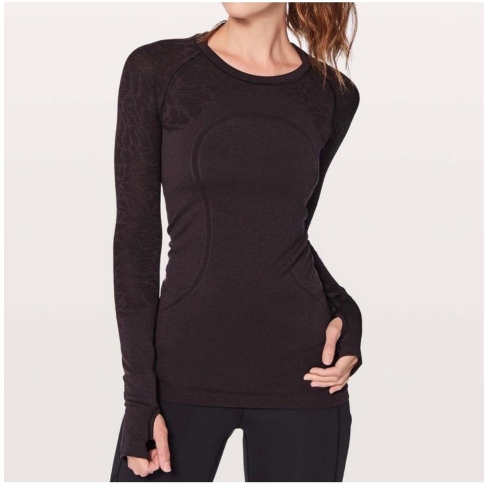 Lululemon Swiftly Tech Long Sleeve Crew Black Cherry Black Heather Women's‎ Sz 4
